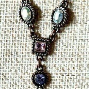 Multi-Gemstone Vintage Brass Drop Pendant